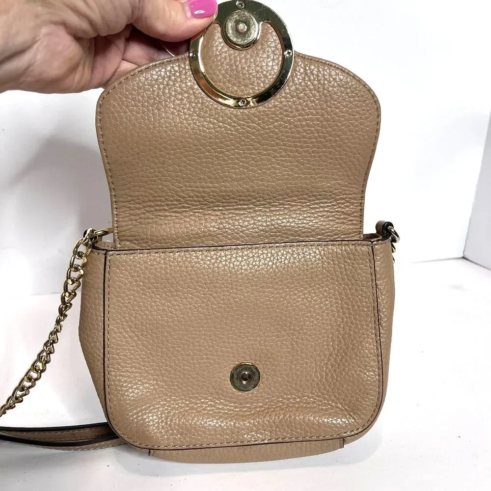 Michael Kors Small Fulton Tan & Gold Pebbled Leather Crossbody